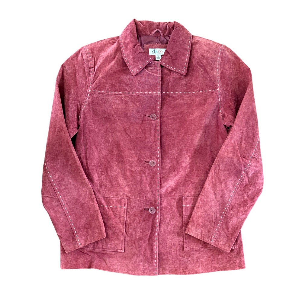 Vintage d. & co. Red Suede Leather Jacket Contrast Button Front Coat Y2k